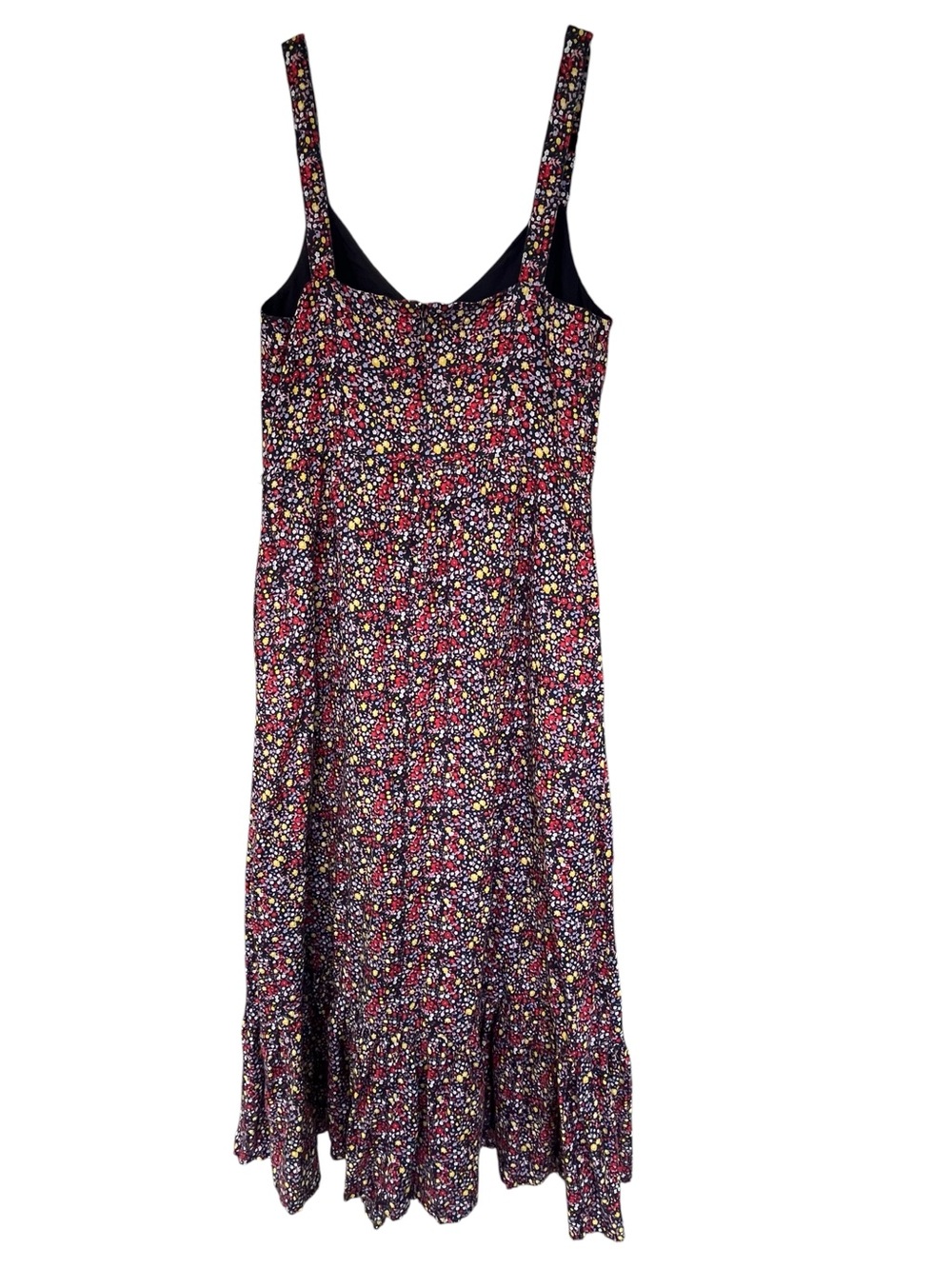 J.CREW Ditsy Floral Linen Tie Waist Tiered Ruffle Maxi Dress Size 8 Navy - Picture 9 of 15